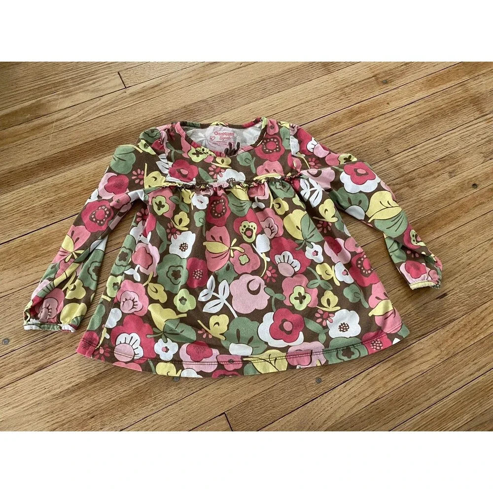 OshKosh B’gosh Girl 4T Flower Shirt Pink And Free EUC